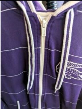 Lacoste Purple Zip-Up Hoodie with White Stripes